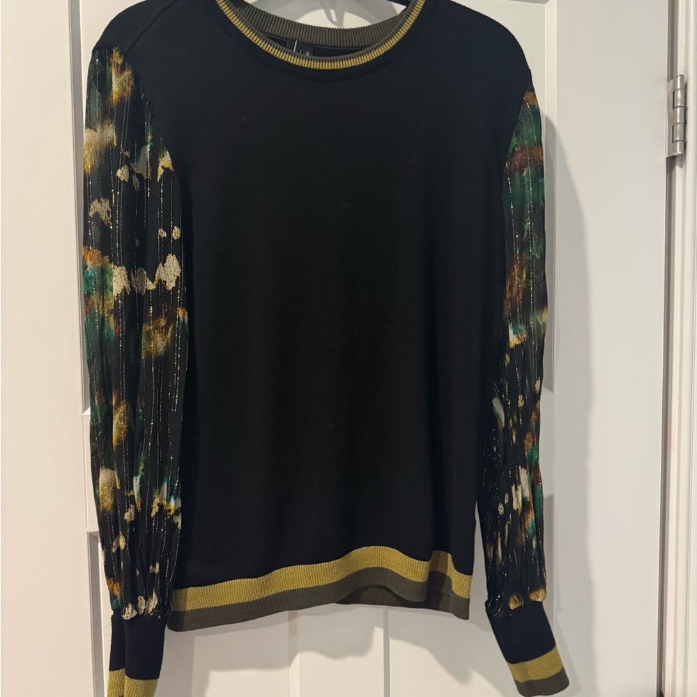 Anthropologie Black Sweater with Multicolor Sleeves